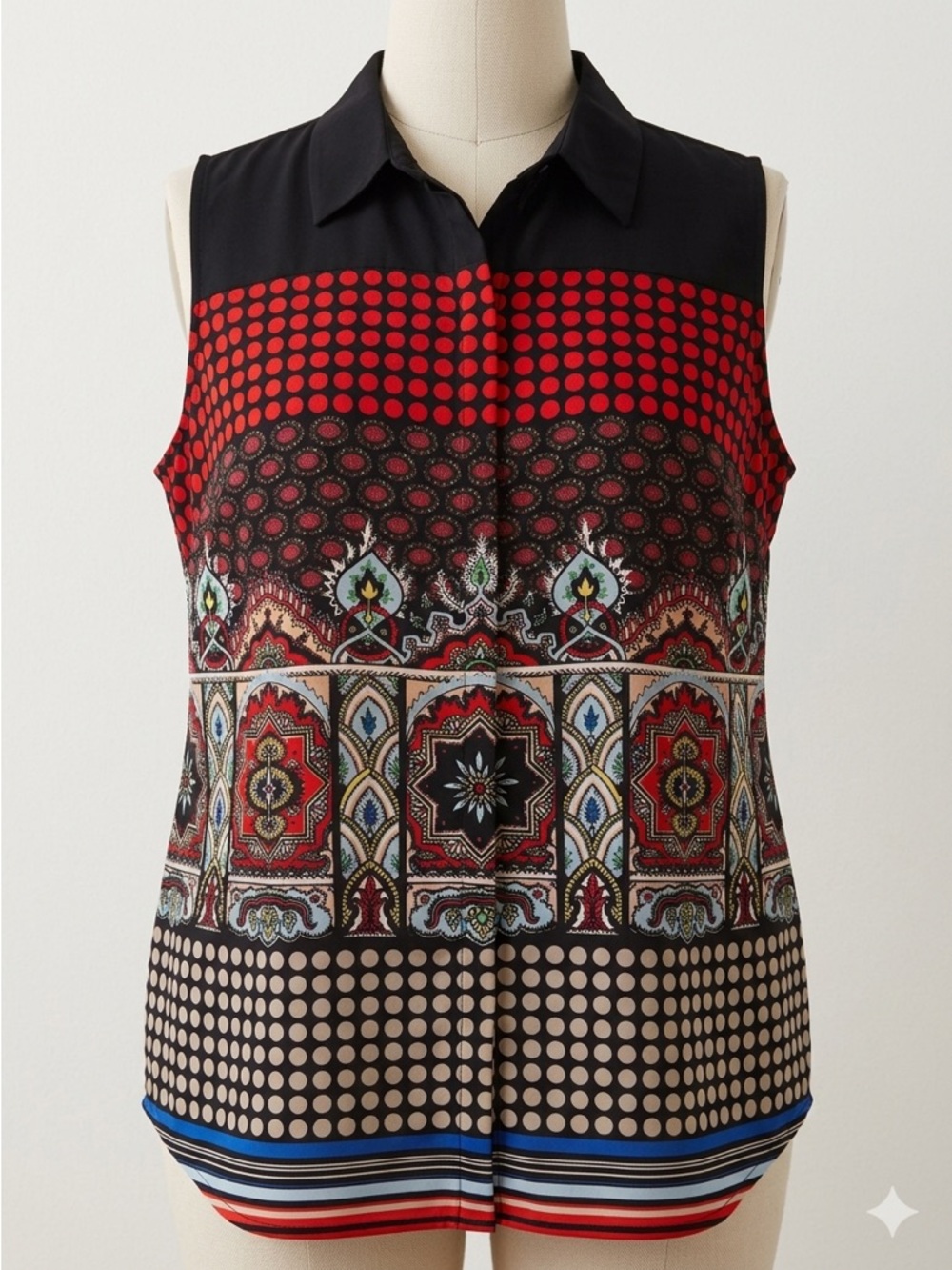 Vince Camuto Sleeveless Collared Camisole - Red, Black, Cream, Blue